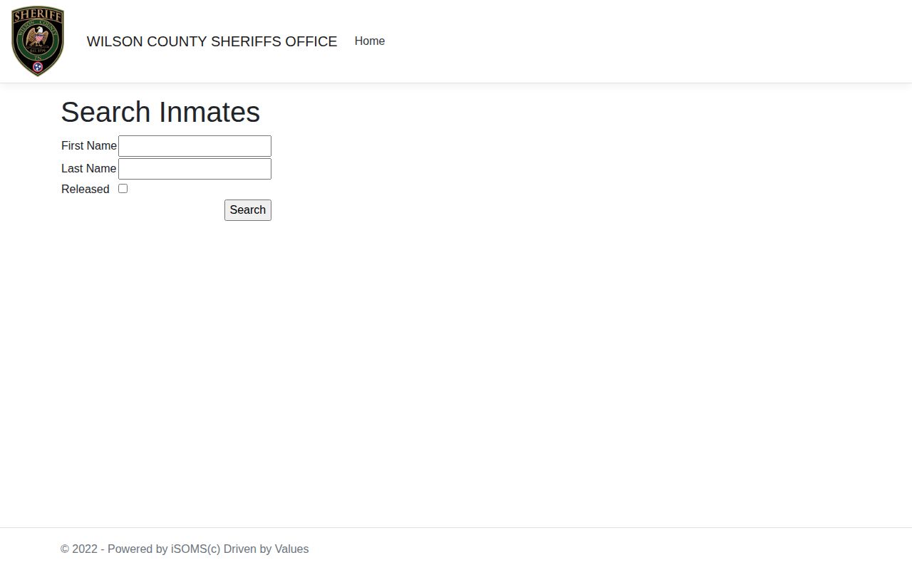 Wilson County Sheriff Jail Search name and released-status form