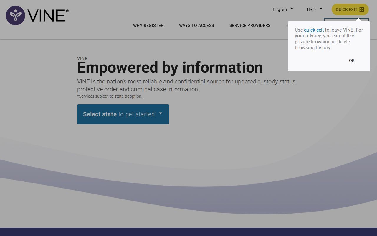 VINELink public custody search interface for selecting North Carolina