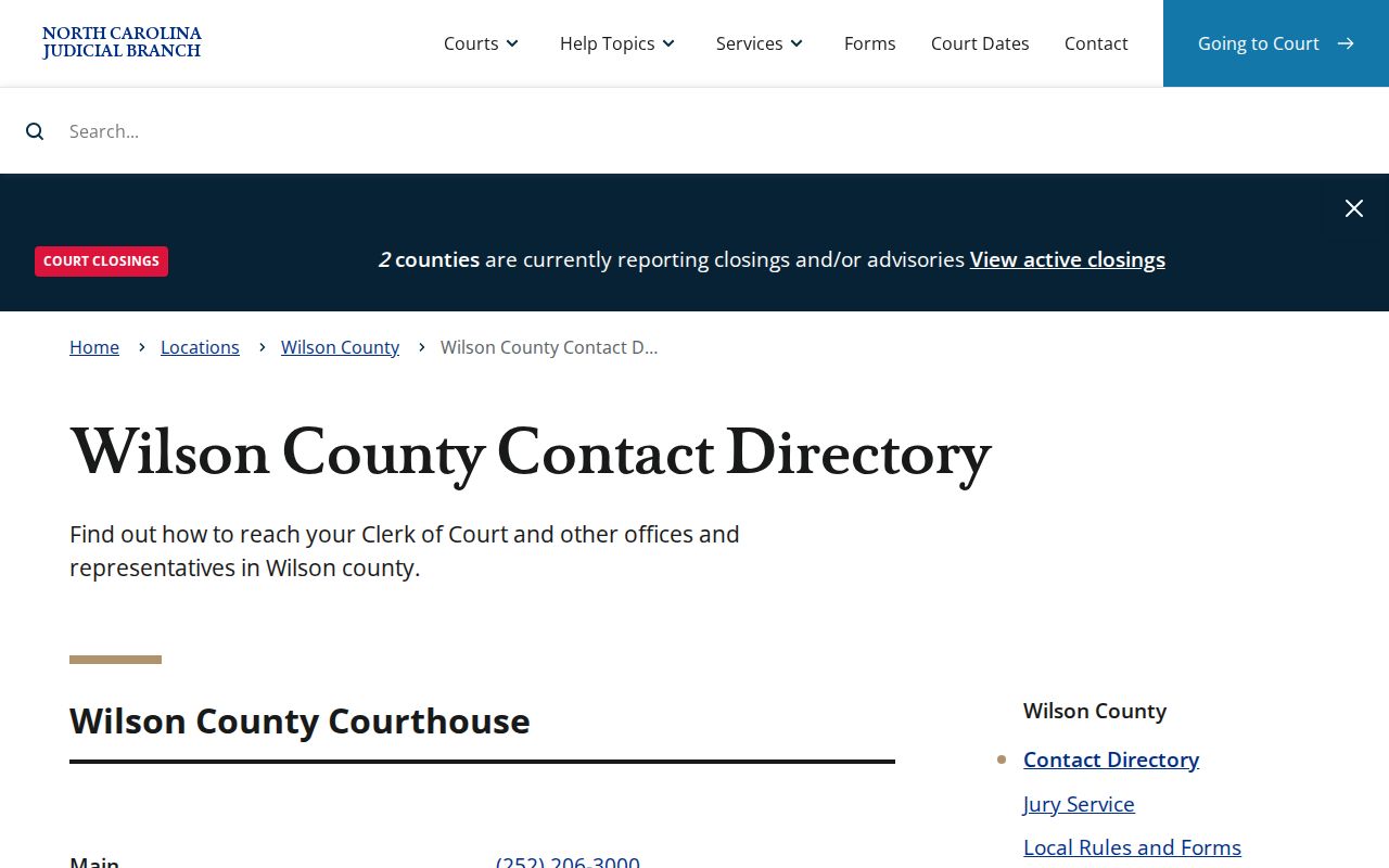 Wilson County North Carolina court contact directory
