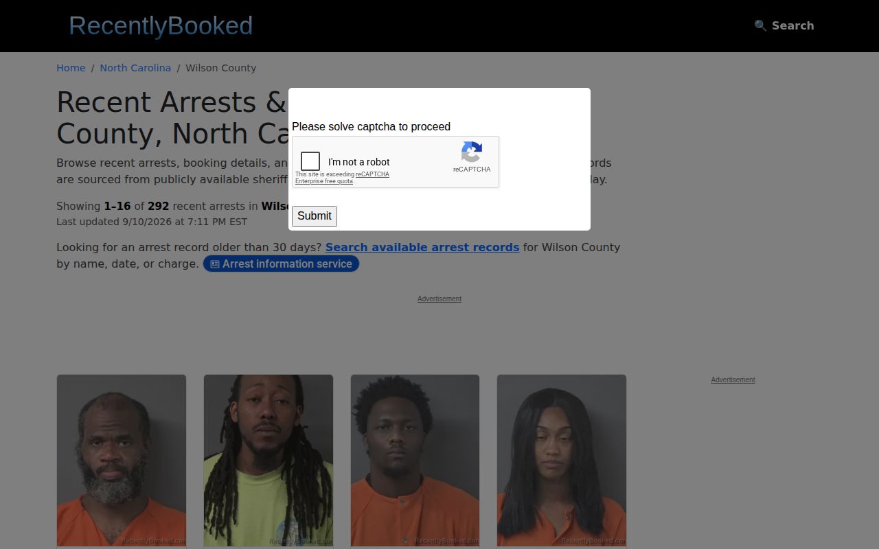 RecentlyBooked unofficial Wilson County recent booking archive